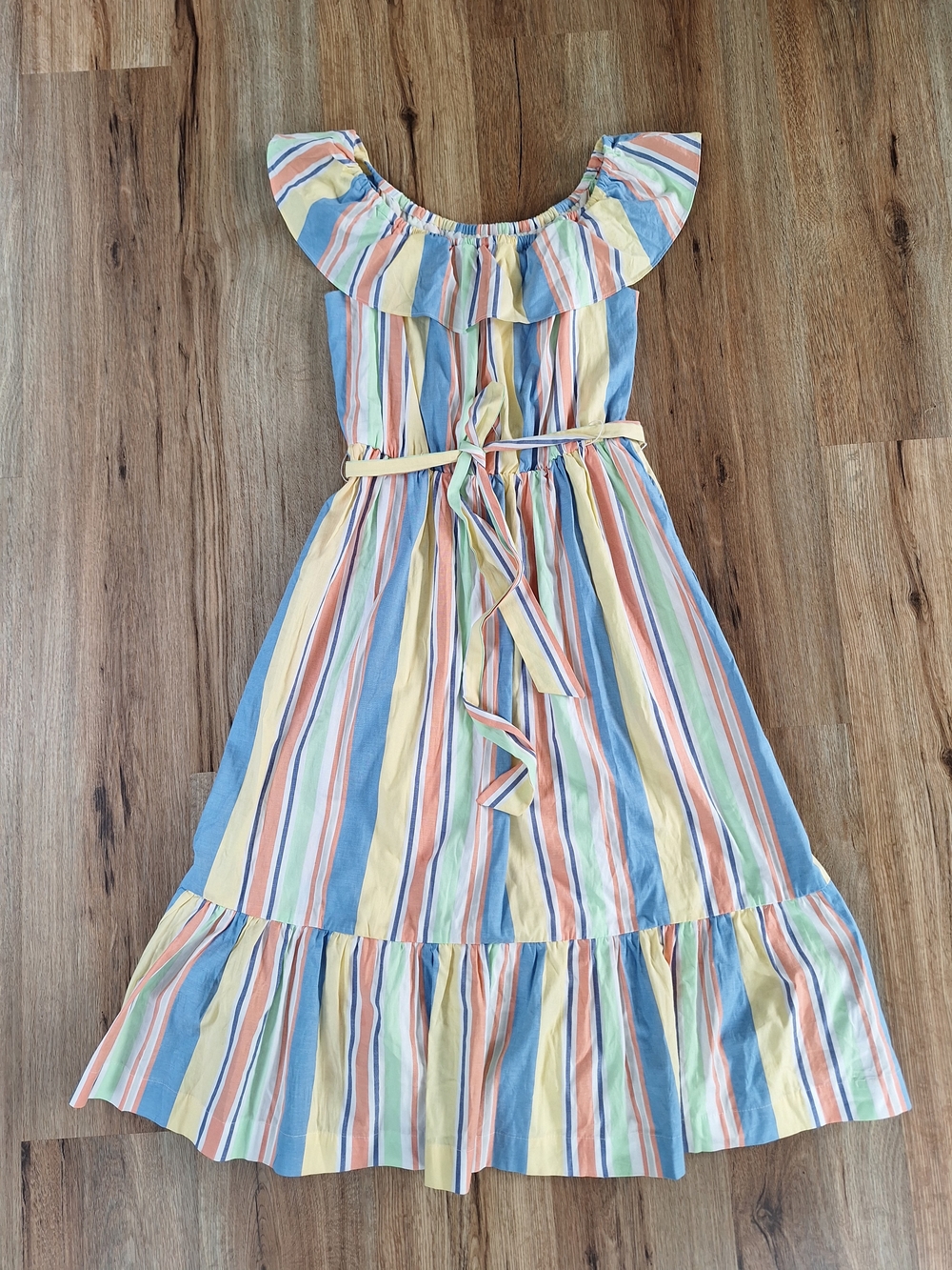 Draper James RSVP Off Shoulder Ruffle Sleeve Striped Midi Dress Pastel Small